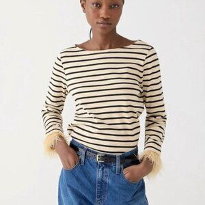 J. Crew Feather-Trim Long Sleeved Shirt in Stripe, Size Medium